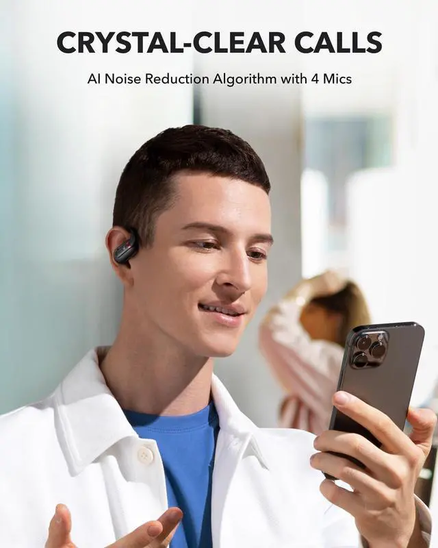 Alt view image 4 of 7 - Open-Ear Headphones, Ultra-Comfort, Lightweight Design, Snug Fit, Ergonomic Ear Hooks, Robust Bass, 36H Playtime, Bluetooth 5.3, App Control, Clear Calls, Wireless Earbuds