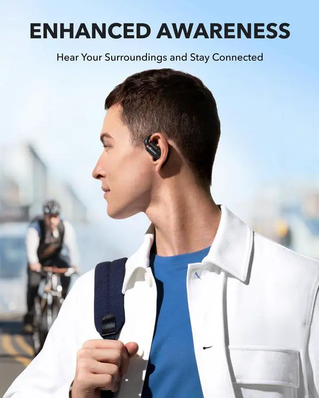 Alt view image 5 of 7 - Open-Ear Headphones, Ultra-Comfort, Lightweight Design, Snug Fit, Ergonomic Ear Hooks, Robust Bass, 36H Playtime, Bluetooth 5.3, App Control, Clear Calls, Wireless Earbuds
