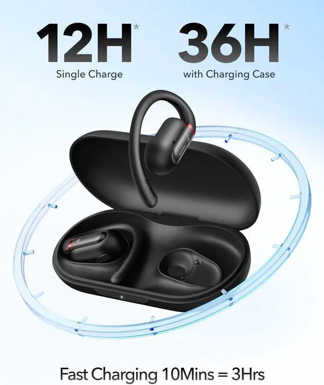 Alt view image 6 of 7 - Open-Ear Headphones, Ultra-Comfort, Lightweight Design, Snug Fit, Ergonomic Ear Hooks, Robust Bass, 36H Playtime, Bluetooth 5.3, App Control, Clear Calls, Wireless Earbuds