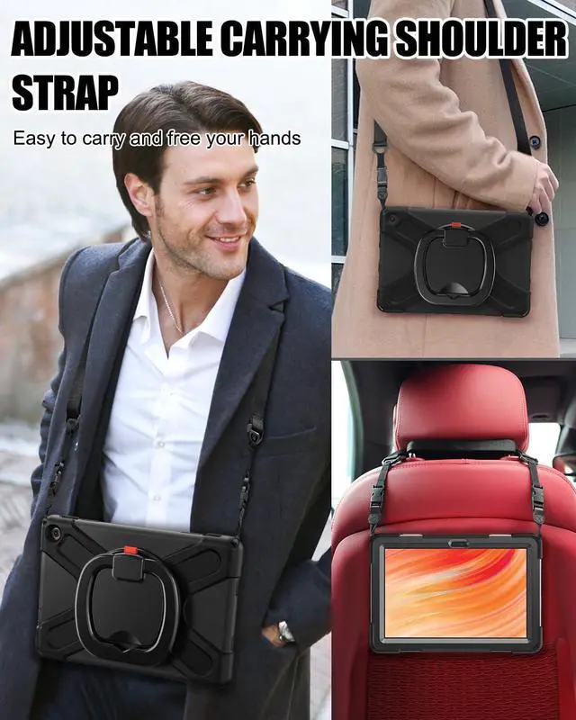 Alt view image 6 of 7 - Shockproof Case for Amazon Fire HD 10 Tablet 10.1 (Only fits 13th generation tablet, 2023 release), Rugged Silicone Cover with 360 Rotating Kickstand & Handle Grip, Shoulder Strap, Black