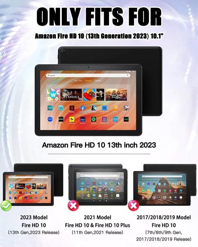 Alt view image 2 of 7 - Shockproof Case for Amazon Fire HD 10 Tablet 10.1 (Only fits 13th generation tablet, 2023 release), Rugged Silicone Cover with 360 Rotating Kickstand & Handle Grip, Shoulder Strap, Black