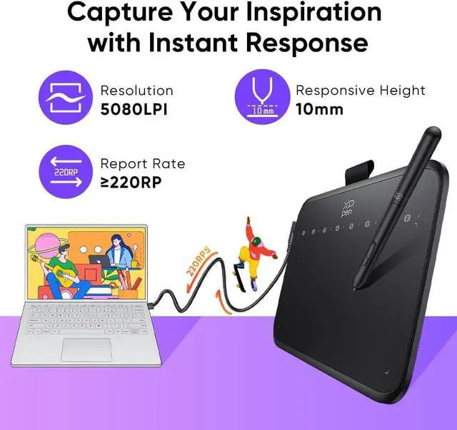 Alt view image 2 of 7 - Deco 640 Drawing Tablet with 16384 Pressure Levels Sensitivity Battery-Free Stylus 6*4 Inch OSU Drawing Pad Graphic Tablet for Digital Drawing Teaching Designing Editing Work for PC Mac Android