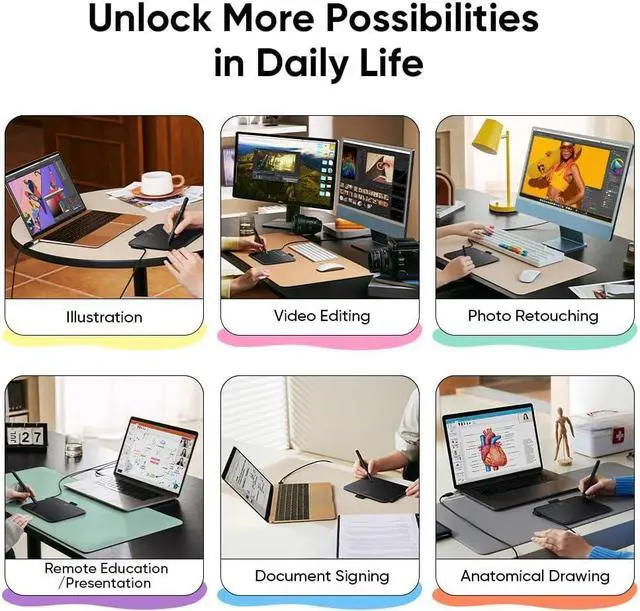 Alt view image 5 of 7 - Deco 640 Drawing Tablet with 16384 Pressure Levels Sensitivity Battery-Free Stylus 6*4 Inch OSU Drawing Pad Graphic Tablet for Digital Drawing Teaching Designing Editing Work for PC Mac Android