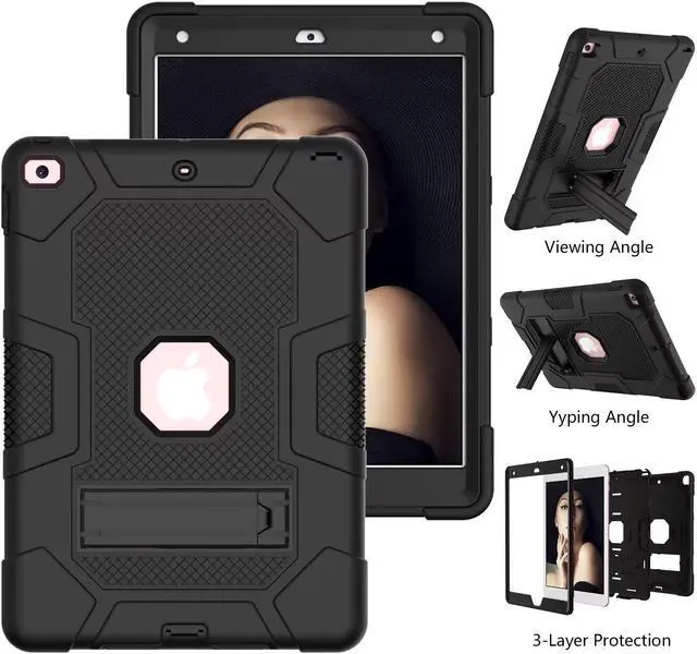 Alt view image 5 of 7 - iPad 9th Generation Case, iPad 8th Generation Case, iPad 7th Generation Case, Hybrid Shockproof Rugged Drop Protective Case with Kickstand for iPad 10.2'' (Black)