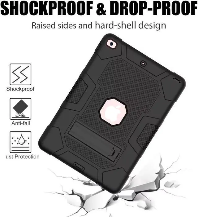 Alt view image 6 of 7 - iPad 9th Generation Case, iPad 8th Generation Case, iPad 7th Generation Case, Hybrid Shockproof Rugged Drop Protective Case with Kickstand for iPad 10.2'' (Black)