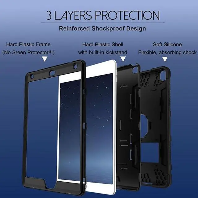 Alt view image 3 of 7 - iPad 9th Generation Case, iPad 8th Generation Case, iPad 7th Generation Case, Hybrid Shockproof Rugged Drop Protective Case with Kickstand for iPad 10.2'' (Black)