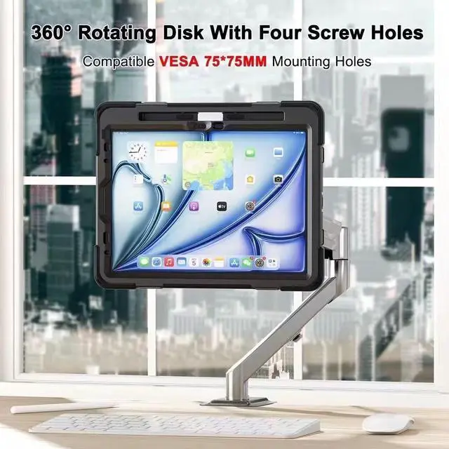 Alt view image 3 of 7 - Case for iPad Air 11 Inch M2 2024 Release, iPad Air 5th / 4th Generation 10.9 Inch Case (2022/2020), Heavy Duty Shockproof Protective Case with Pencil Holder and rotating disk with 4 screw holes 75*75