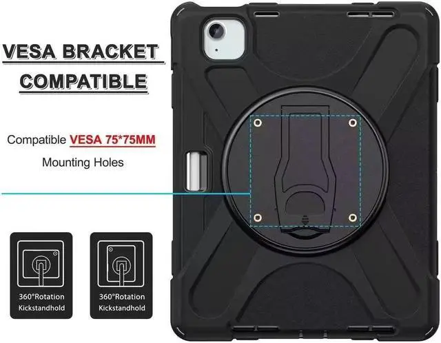 Alt view image 2 of 7 - Case for iPad Air 11 Inch M2 2024 Release, iPad Air 5th / 4th Generation 10.9 Inch Case (2022/2020), Heavy Duty Shockproof Protective Case with Pencil Holder and rotating disk with 4 screw holes 75*75