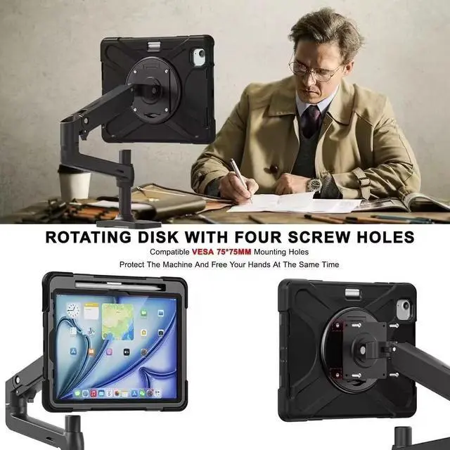 Alt view image 6 of 7 - Case for iPad Air 11 Inch M2 2024 Release, iPad Air 5th / 4th Generation 10.9 Inch Case (2022/2020), Heavy Duty Shockproof Protective Case with Pencil Holder and rotating disk with 4 screw holes 75*75