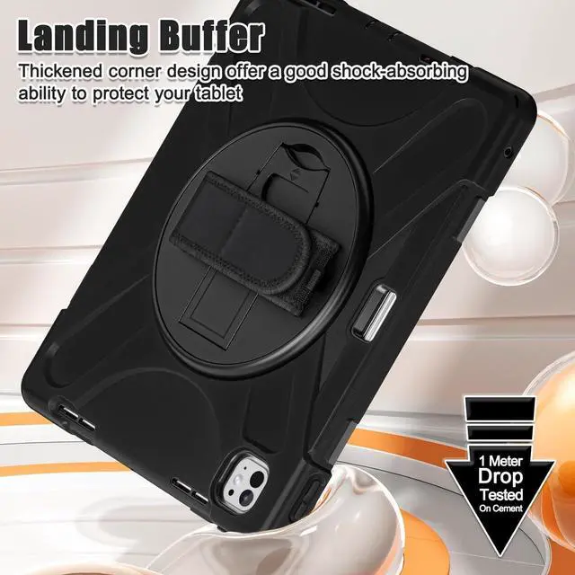 Alt view image 4 of 6 - iPad Pro 13 Inch Case M4 2024, Heavy Duty Rugged Case for A2925, A2926, A3007 with Kickstand/Hand Strap/Pencil Holder/Shoulder Strap, Black