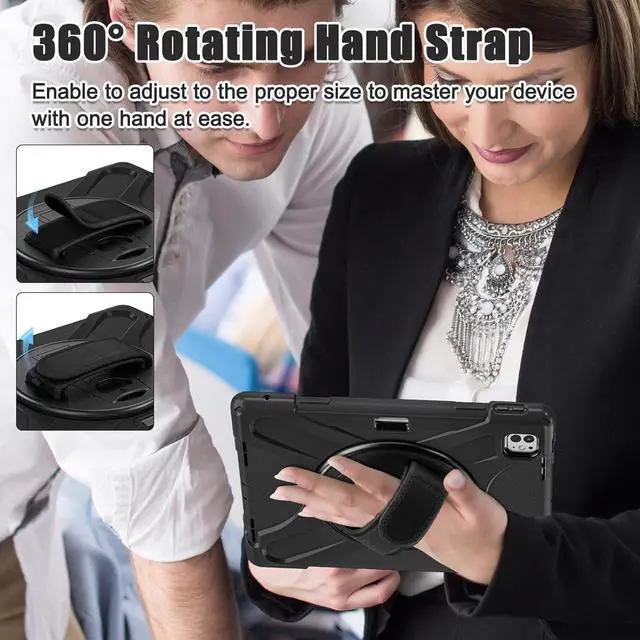 Alt view image 5 of 6 - iPad Pro 13 Inch Case M4 2024, Heavy Duty Rugged Case for A2925, A2926, A3007 with Kickstand/Hand Strap/Pencil Holder/Shoulder Strap, Black