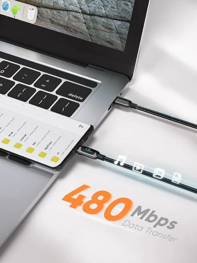 Alt view image 5 of 7 - CableCreation 3.3FT USB C to USB C Cable 2-Pack PD 100W with LED Display, Durable USB C Cable Braided with Display for iPad Air, Pro, MacBook Pro, Galaxy S23 Pixel Steam Deck PS5 1m Black