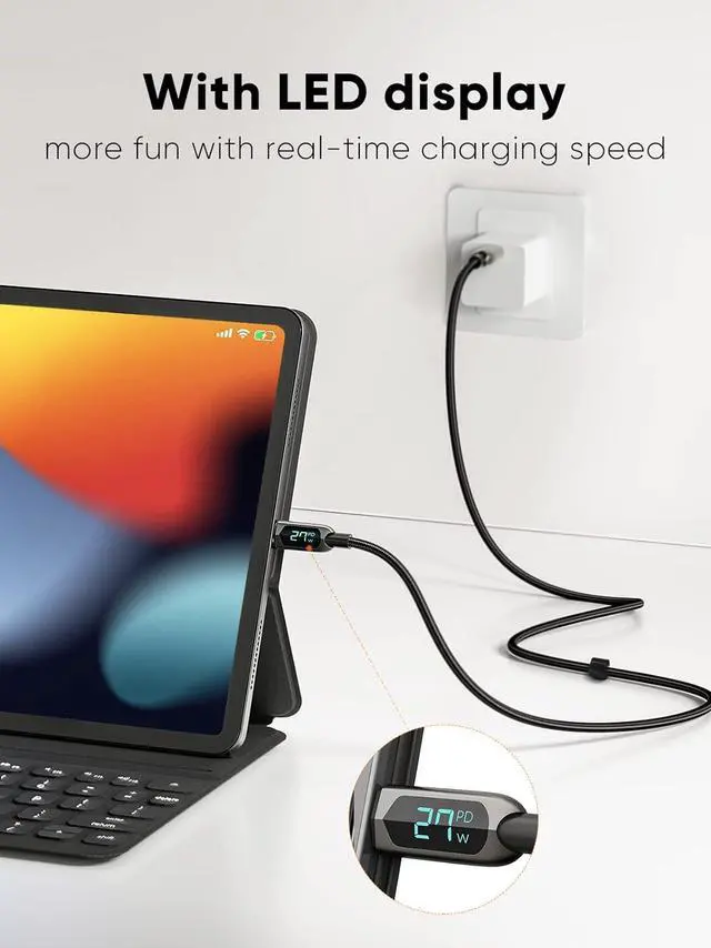 Alt view image 6 of 7 - CableCreation 3.3FT USB C to USB C Cable 2-Pack PD 100W with LED Display, Durable USB C Cable Braided with Display for iPad Air, Pro, MacBook Pro, Galaxy S23 Pixel Steam Deck PS5 1m Black