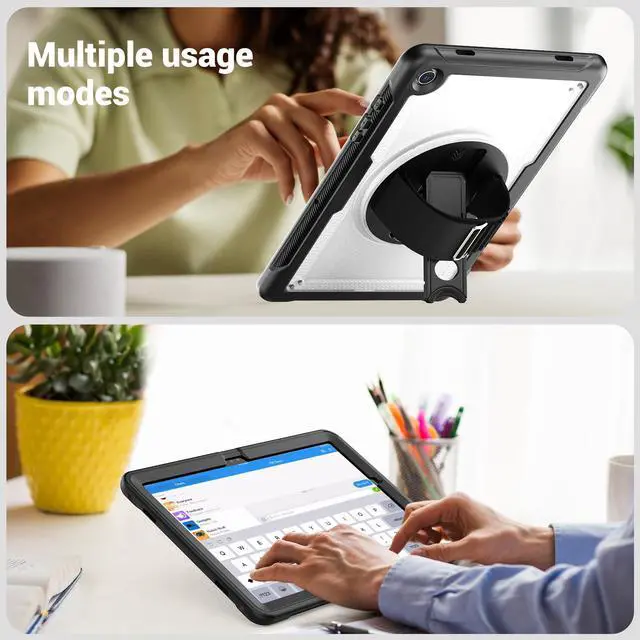 Alt view image 4 of 7 - Case for Galaxy Tab A9 Plus 2023 11 inch SM-X210/X216/X218: Heavy Duty Rugged Protective Case with Screen Protector, 360 Rotating Stand, Hand Strap, Shoulder Strap -transparent