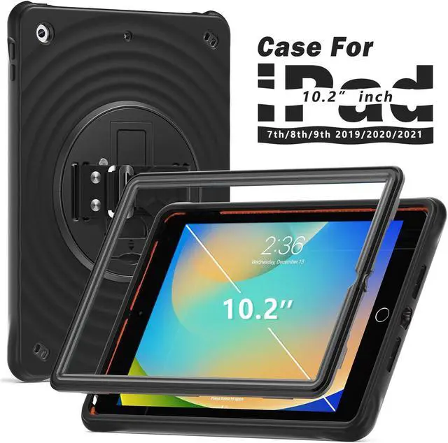 Alt view image 2 of 7 - Case for iPad 9th/ 8th/ 7th Generation 10.2 inch (Case for iPad 9/8/ 7 Gen): with Strong Protection, Screen Protector, Hand/Shoulder Strap, Rotating Stand, Pencil Holder - Black