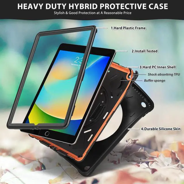 Alt view image 3 of 7 - Case for iPad 9th/ 8th/ 7th Generation 10.2 inch (Case for iPad 9/8/ 7 Gen): with Strong Protection, Screen Protector, Hand/Shoulder Strap, Rotating Stand, Pencil Holder - Black