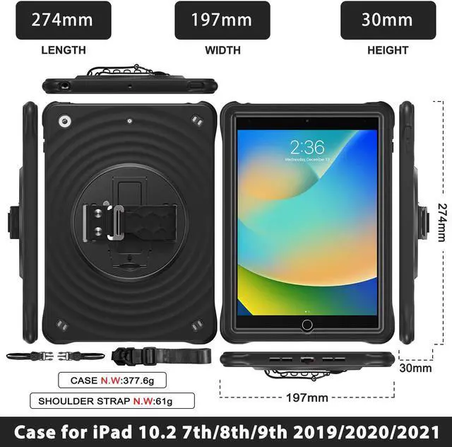 Alt view image 7 of 7 - Case for iPad 9th/ 8th/ 7th Generation 10.2 inch (Case for iPad 9/8/ 7 Gen): with Strong Protection, Screen Protector, Hand/Shoulder Strap, Rotating Stand, Pencil Holder - Black