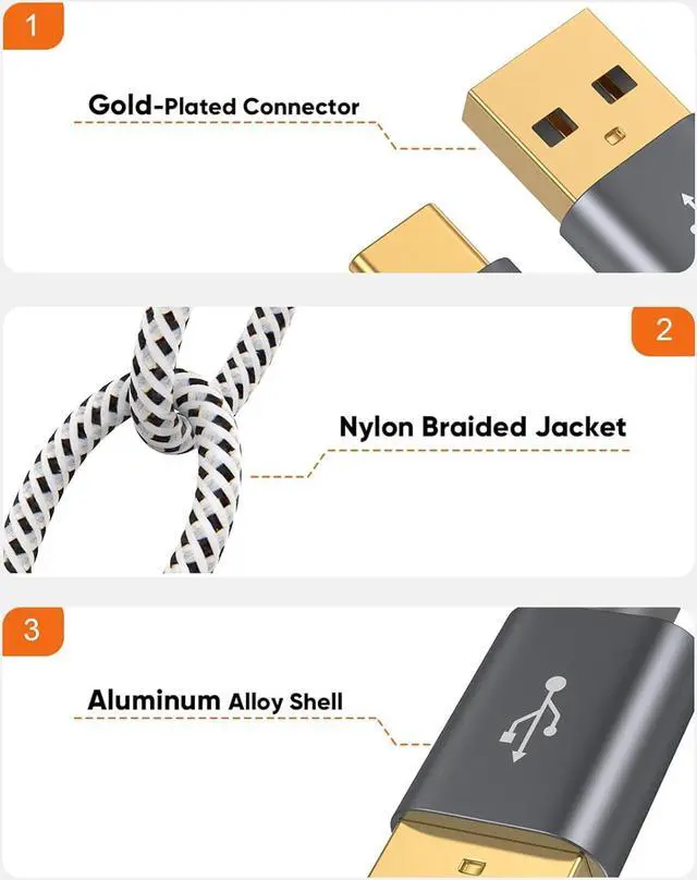 Alt view image 4 of 7 - CableCreation USB C to USB A Cable 3FT, 10Gbps USB C to USB 3.2 USB 3.1 Gen2 USB A to C Data Cable, Android Auto Cable 3A Fast Charge Cord for Type C External SSD MacBook, Galaxy S24+, iPhone 15/16+