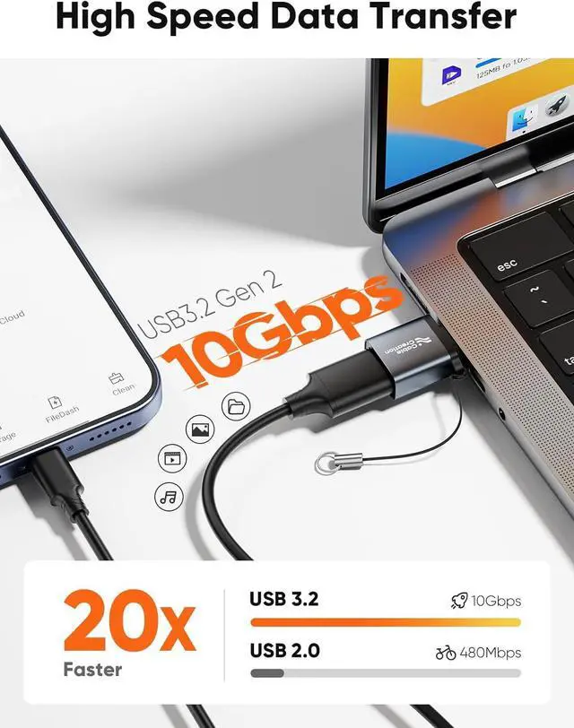 Alt view image 2 of 7 - CableCreation USB to USB C Adapter, USB 3.2 Gen 2 10Gbps, USB C Male to USB Female Adapter Compatible with iPhone 15 Pro/MacBook Pro/Air/iPad Pro,Thunderbolt 4/3 and More Type C Devices