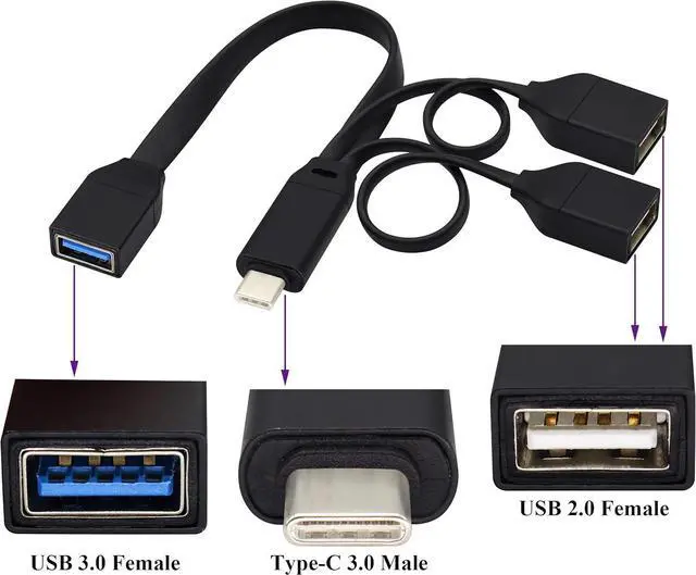 Alt view image 5 of 7 - 3in1 OTG USB C 3.0 Cable,USB Type C 3.0 Male to 2 Port USB 2.0 + USB 3.0 Female OTG Splitter Cable,On The Go(OTG) for Smartphone,Laptops,Mouse Keyboards, More USB and Type-C Devices(21cm)