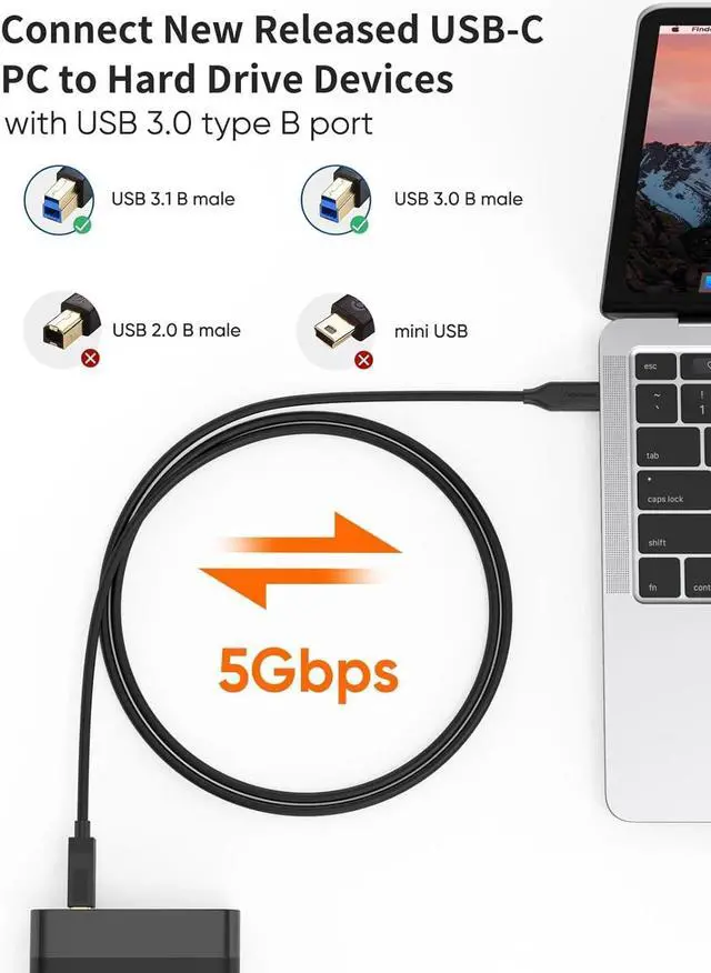 Alt view image 5 of 7 - CableCreation USB C to USB B 3.1 Cable 10FT, USB B to USB C, USB Type B to USB C Cable 10Gbps Compatible with Thunderbolt 3 Host MacBook, External Hard Drive Black,Docking Station,Scanner 10 ft.