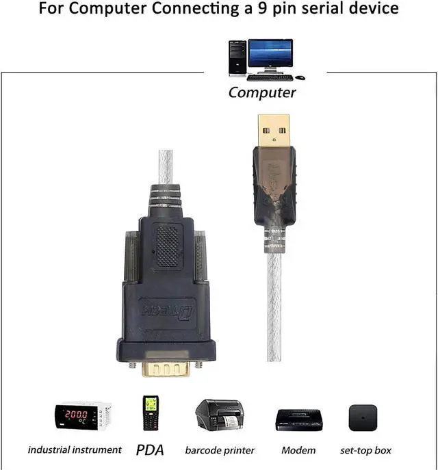 Alt view image 5 of 7 - DTech Serial Cable to USB Adapter DB9 Male RS232 Port Supports Windows 11 10 8 7 Mac (6 Feet, PL2303)