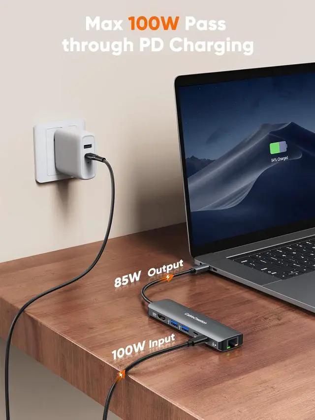 Alt view image 4 of 7 - USB C Hub Multiport Adapter,CableCreation 8K HDMI Ethernet Docking Station,6 in 1 USB C Power Delivery 100W Charging Port,USB-C Data Port,2 USB 3.0 Ports for MacBook Pro/Air,iPad Pro, XPS