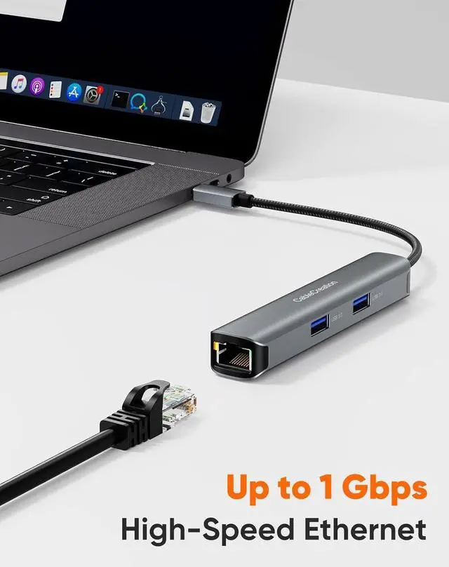 Alt view image 3 of 7 - USB C Hub Multiport Adapter, CableCreation 5-in-1 USB C Adapter Aluminum Shell with 4K HDMI, 1Gbps Ethernet, 3 USB 3.0 Ports for MacBook Pro/Air 2020/2019, iPad Pro 2020, Surface Go, XPS
