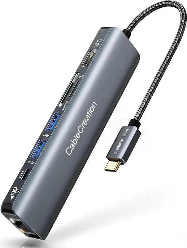Main image of USB C Hub 4K 60Hz, CableCreation 7-in-1 USB-C Hub Multiport Adapter with 1Gbps Ethernet, HDMI, 2 USB 3.0 Ports, 100W PD and SD/TF Cards Reader, Compatible with Steam Deck MacBook Pro/Air, iPad Pro