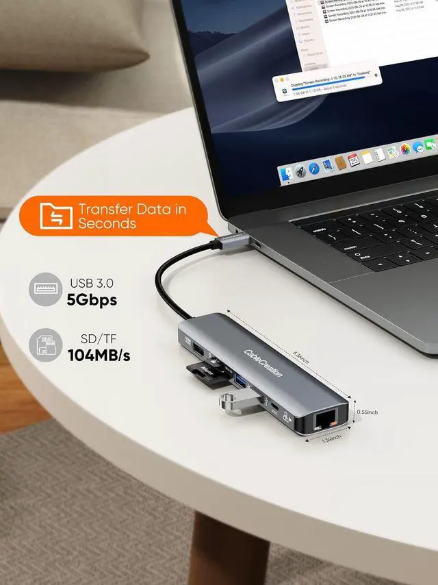 Alt view image 4 of 7 - USB C Hub 4K 60Hz, CableCreation 7-in-1 USB-C Hub Multiport Adapter with 1Gbps Ethernet, HDMI, 2 USB 3.0 Ports, 100W PD and SD/TF Cards Reader, Compatible with Steam Deck MacBook Pro/Air, iPad Pro