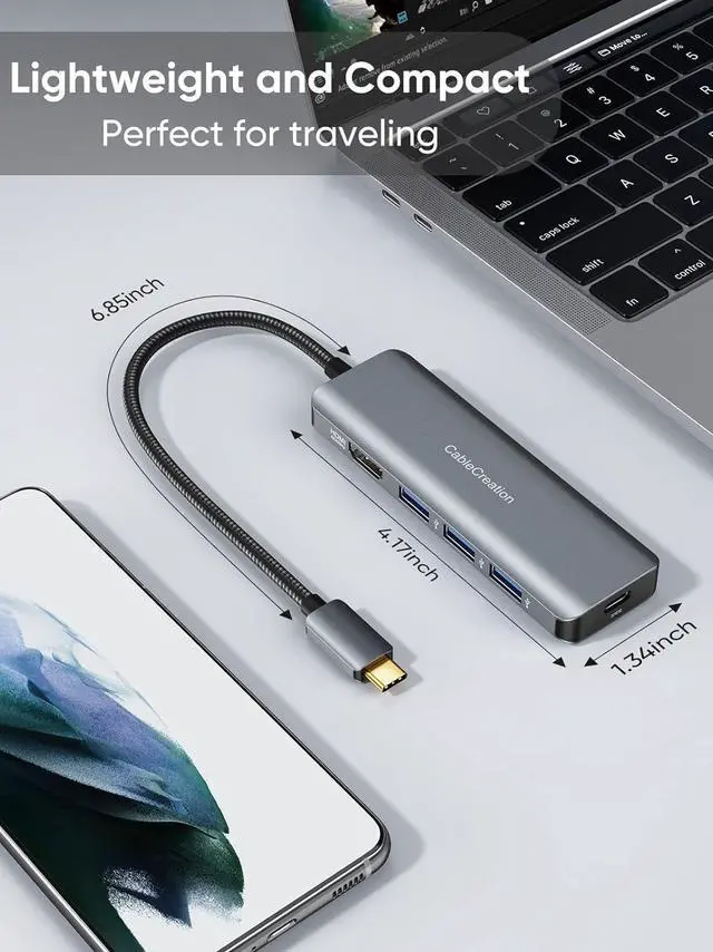 Alt view image 5 of 7 - CableCreation USB-C Hub 4K 60Hz, 5-in-1 USB C Multiport Adapter with HDMI and 3 USB 3.0 Ports, 100W Power Delivery, Compatible with MacBook Pro, MacBook Air, M-ac Mini, iPad Pro, XPS