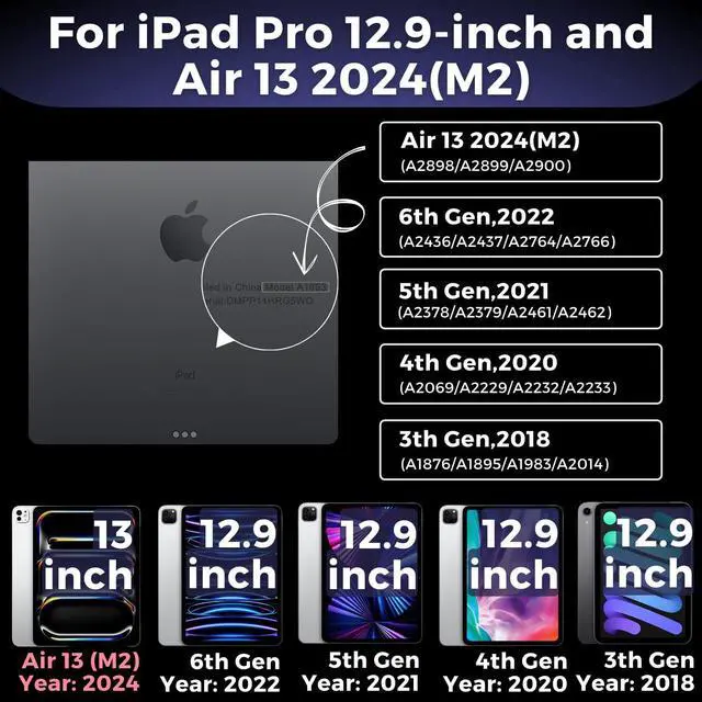 Alt view image 3 of 7 - iPad Air 13 Inch Keyboard: iPad Air 13 Inch Case Keyboard, iPad Pro 12.9 Case with Keyboard for 3/4/5/6th Gen | Floating Cantilever Stand, Multi-Touch Trackpad Multi-Color Backlit iPad Magic Keyboard