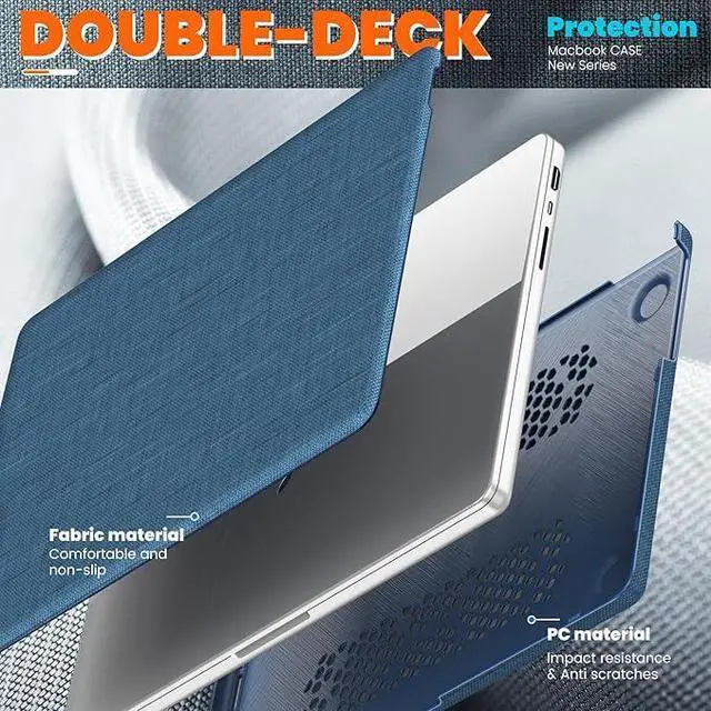 Alt view image 6 of 7 - For New MacBook Pro 14 Inch Case M3 / M3 Pro / M3 Max / M2 M1 Pro/Max 2024 2023 2021 (Model: A2918 A2992 A2779 A2442), Durable Fabric & PC Protective Cover with Magnetic Stand  Navy Blue