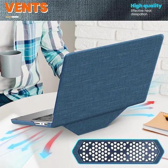 Alt view image 5 of 7 - For New MacBook Pro 14 Inch Case M3 / M3 Pro / M3 Max / M2 M1 Pro/Max 2024 2023 2021 (Model: A2918 A2992 A2779 A2442), Durable Fabric & PC Protective Cover with Magnetic Stand  Navy Blue