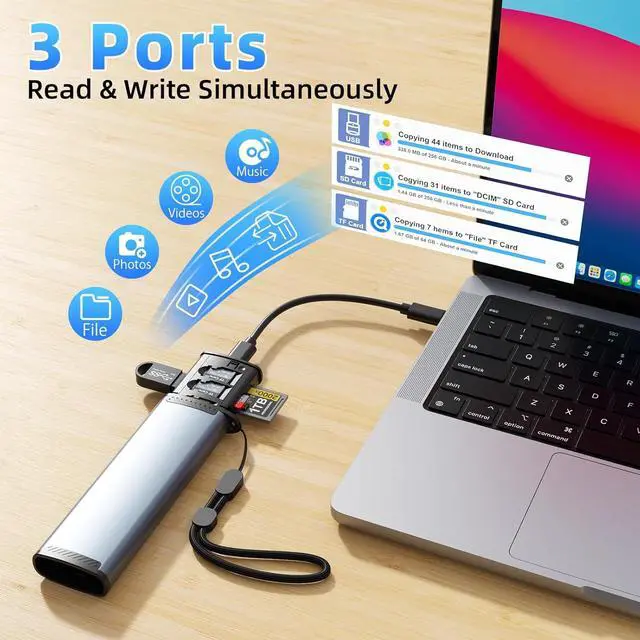 Alt view image 6 of 7 - 9 in 1 SD Card Reader with USB3.0 Type C SD/TF/Sim Card Carrying Case Holder, High Speed Card Reader Case, Plug and Play Multiple Memory Card Reader for iPhone/Android/Action Cameras/Tablet/Drones