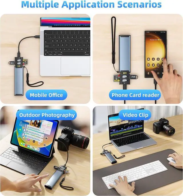 Alt view image 4 of 7 - 9 in 1 SD Card Reader with USB3.0 Type C SD/TF/Sim Card Carrying Case Holder, High Speed Card Reader Case, Plug and Play Multiple Memory Card Reader for iPhone/Android/Action Cameras/Tablet/Drones