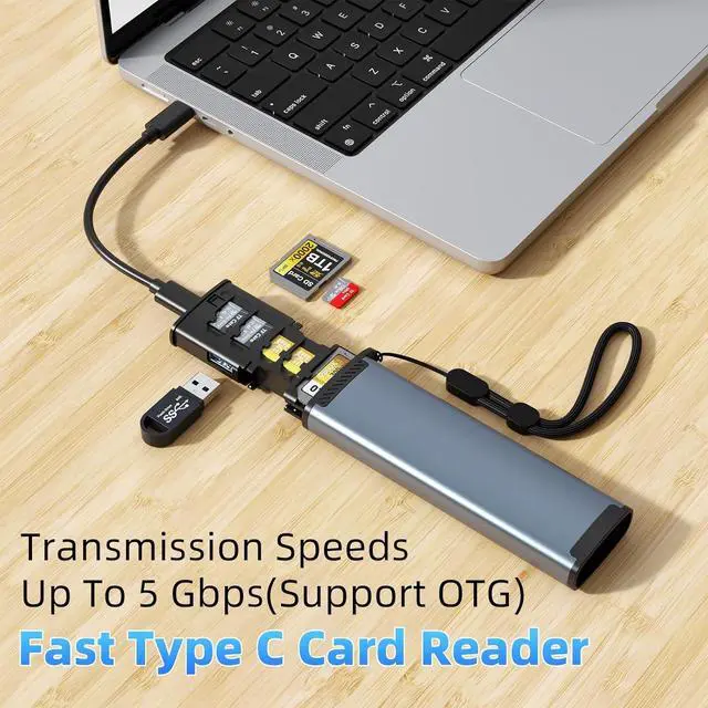 Alt view image 5 of 7 - 9 in 1 SD Card Reader with USB3.0 Type C SD/TF/Sim Card Carrying Case Holder, High Speed Card Reader Case, Plug and Play Multiple Memory Card Reader for iPhone/Android/Action Cameras/Tablet/Drones