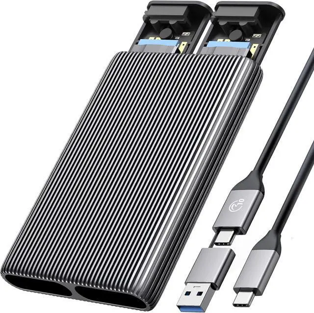 Main image of Dual M.2 NVMe with SATA SSD Enclosure, USB C to M2 Adapter for M Key PCIe & B+M Key 2230/2242/2260/2280 M.2 SSDs, Tool-Free Installation Aluminum M.2 Reader Support Trim and UASP up to 2x4TB