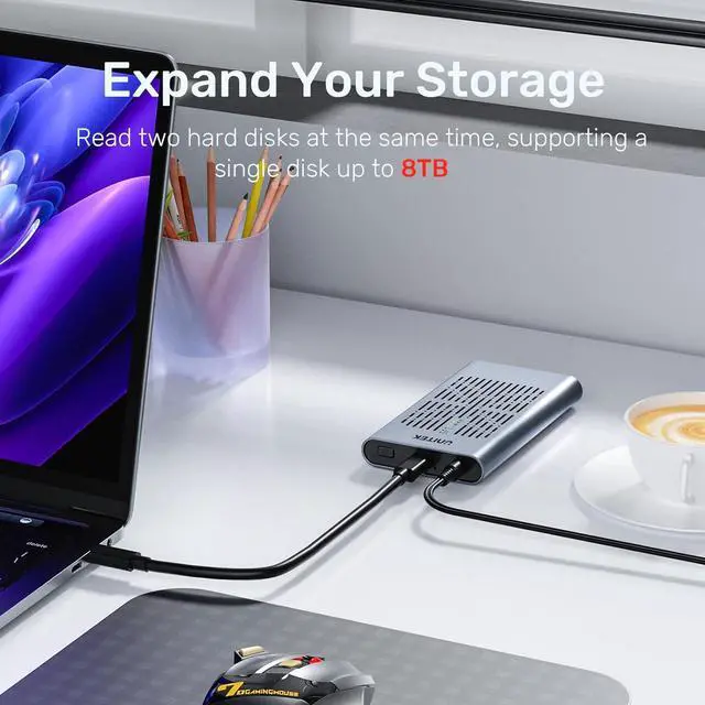 Alt view image 5 of 7 - NVMe M.2 Duplicator with Offline Clone, Dual-Bay Tool-Free USB C 3.2 Gen 2*2 20Gbps to NVMe PCIe M-Key(B+M Key) Hard Drives Enclosure, Support UASP Trim and One- Key System Disk Copy Function