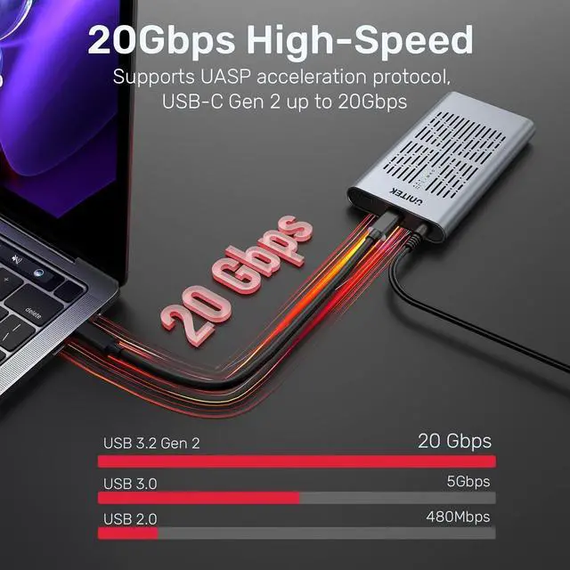 Alt view image 7 of 7 - NVMe M.2 Duplicator with Offline Clone, Dual-Bay Tool-Free USB C 3.2 Gen 2*2 20Gbps to NVMe PCIe M-Key(B+M Key) Hard Drives Enclosure, Support UASP Trim and One- Key System Disk Copy Function