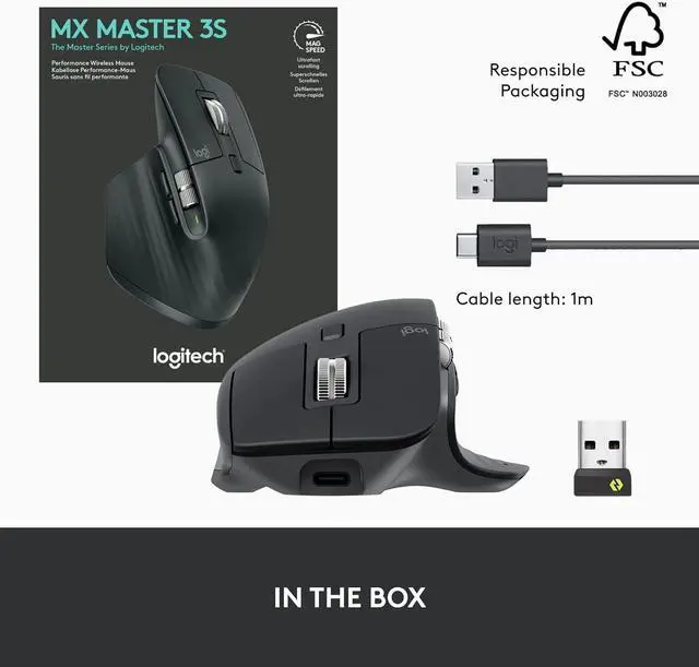 Alt view image 7 of 7 - MX Master 3S - Wireless Performance Mouse, Ergo, 8K DPI, Track on Glass, Quiet Clicks, USB-C, Bluetooth, Windows, Linux, Chrome - Graphite