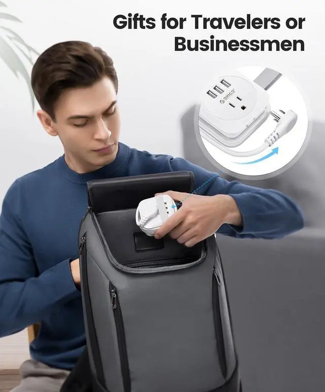 Alt view image 2 of 7 - Travel Power Strip with USB Ports, Cruise Ship Essentials Small Extension Cord with 3 USB 2 Outlets 3.7 Ft Wrapped Around, Compact and Portable Mini Accessories Travel Must Haves, White