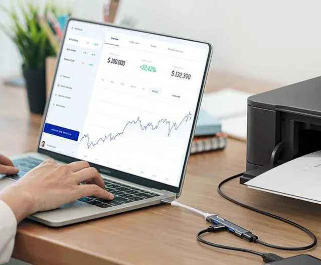 Alt view image 5 of 7 - USB C Hub, 4 Ports USB 3.0X1 USB 2.0X3  Hub Splitter with 5Gbps Data Transfer, USB C Splitter for Type C MacBook, Mac Pro, iMac, Surface, XPS, Flash Drive, Mobile HDD