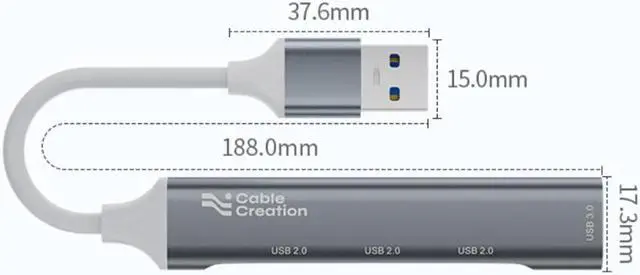 Alt view image 3 of 3 - USB Hub, USB 3.0X1 USB 2.0X3  Hub Aluminum Alloy Ultra Slim USB Splitter, Portable 4 Port USB Extender, USB Hub for Laptop, PC, MacBook, iMac, Surface Pro, Mac Pro, Flash Drive, XPS