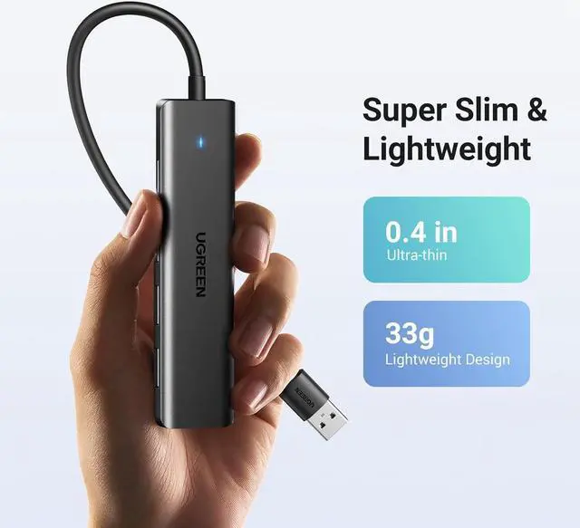 Alt view image 2 of 7 - UGREEN USB 3.0 Hub, 4 Ports USB A Splitter Ultra-Slim USB Expander for Mouse, Keyboard, Flash Drive, U Disk, Printer Compatible with Laptop, Desktop PC, Xbox, PS5, and More, 0.98ft/0.3m