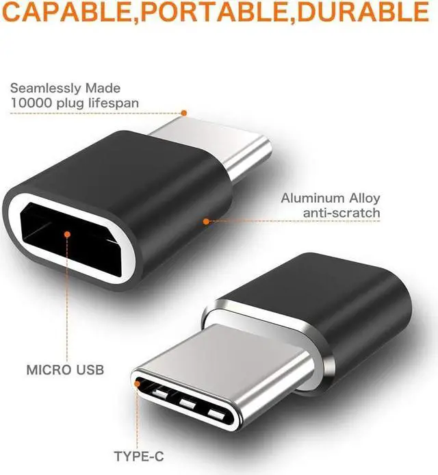 Main image of USB Type C Adapter (4-Pack), Micro USB Female to USB C Male Fast Charging Connector for Galaxy S20 S10 S9 S8 Plus,Note 9 8,A10 A20 A51,LG V35 V30 G7 G6,USB C Charger (Black)