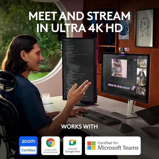 Alt view image 5 of 7 - MX Brio Ultra HD 4K Collaboration and Streaming Webcam, 1080p at 60 FPS, Dual Noise Reducing Mics, Show Mode, USB-C, Webcam Cover, Works with Microsoft Teams, Zoom, Google Meet - Graphite