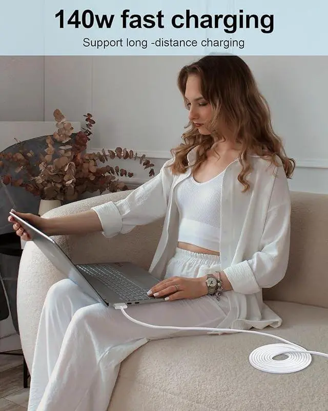 Alt view image 7 of 7 - 140W USB-C to Magnetic 3 Power Cable, Compatible with MacBook Pro M1/M2/M3 Pro/Max 14"/16" 2021/2022/2023 & MacBook Air 13.6"/15.3" M2/M3 2022/2023/2024-6.6ft (Silver)