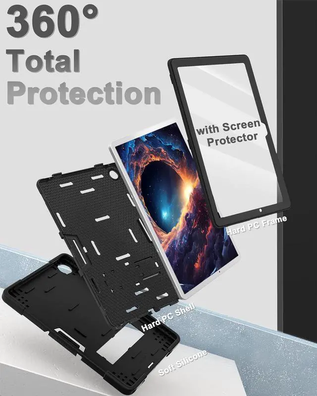 Alt view image 3 of 7 - Case for Galaxy Tab A9 Plus Case,Tablet A9 Plus Case with Built-in Screen Protector Kickstand,Hybrid Shockproof Galaxy Tab A9+ Case 11 Inch (SM-X210/X216/X218) Black