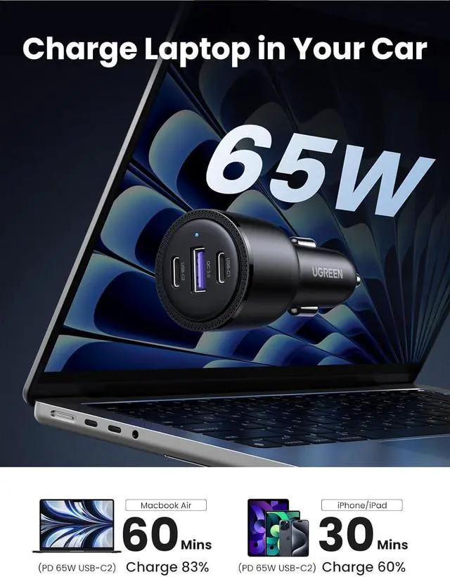 Alt view image 5 of 7 - 69W USB C Car Charger, PD 65W Type C Car Charger Fast Charging, Car Charger Adapter Compatible with iPhone 16/16 Plus/16 Pro/16 Pro Max/14/13/12/iPad/Mac Book, Galaxy S24/S23/S22